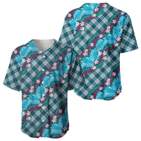 Polynesian Monstera Tiare Floral Baseball Jersey Dark Teal Tropical Plaid LT01 - Polynesian Pride
