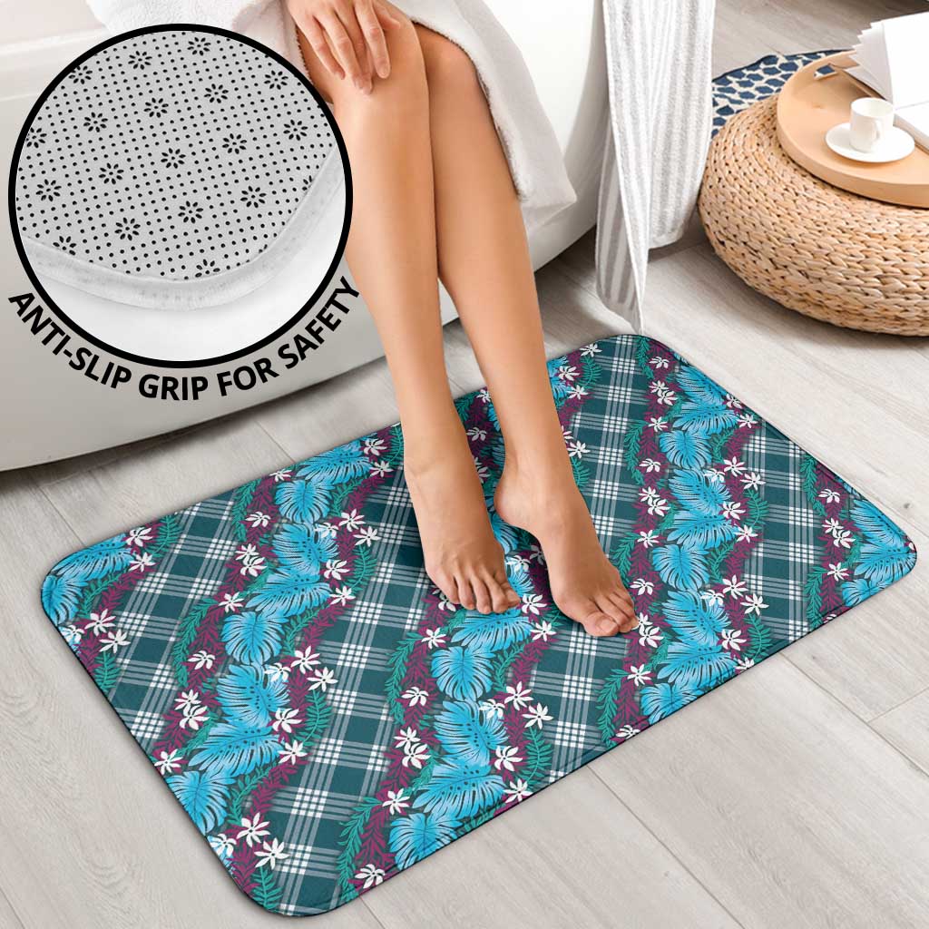 Polynesian Monstera Tiare Floral Bathroom Set Dark Teal Tropical Plaid - Polynesian Pride