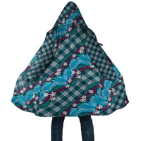 Polynesian Monstera Tiare Floral Cloak Dark Teal Tropical Plaid - Polynesian Pride