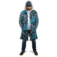 Polynesian Monstera Tiare Floral Cloak Dark Teal Tropical Plaid - Polynesian Pride