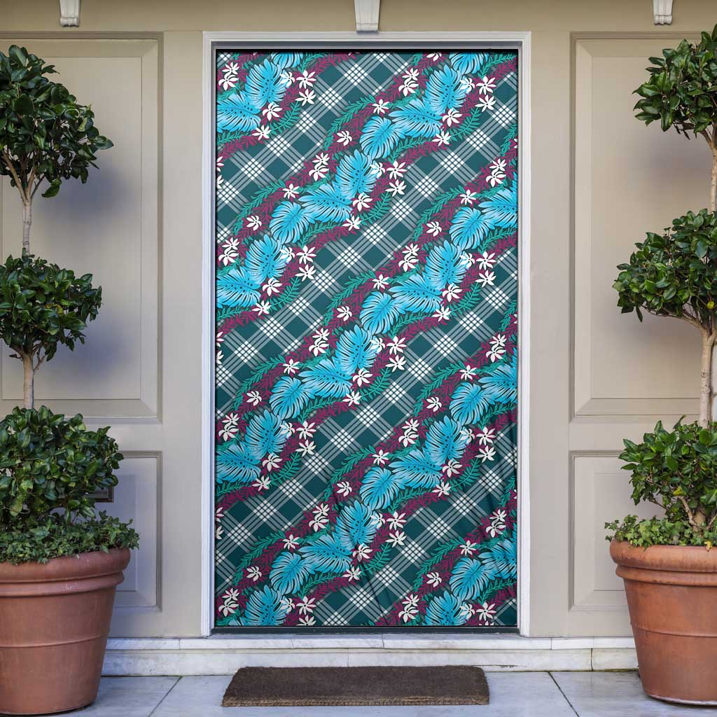 Polynesian Monstera Tiare Floral Door Cover Dark Teal Tropical Plaid LT01 Teal - Polynesian Pride