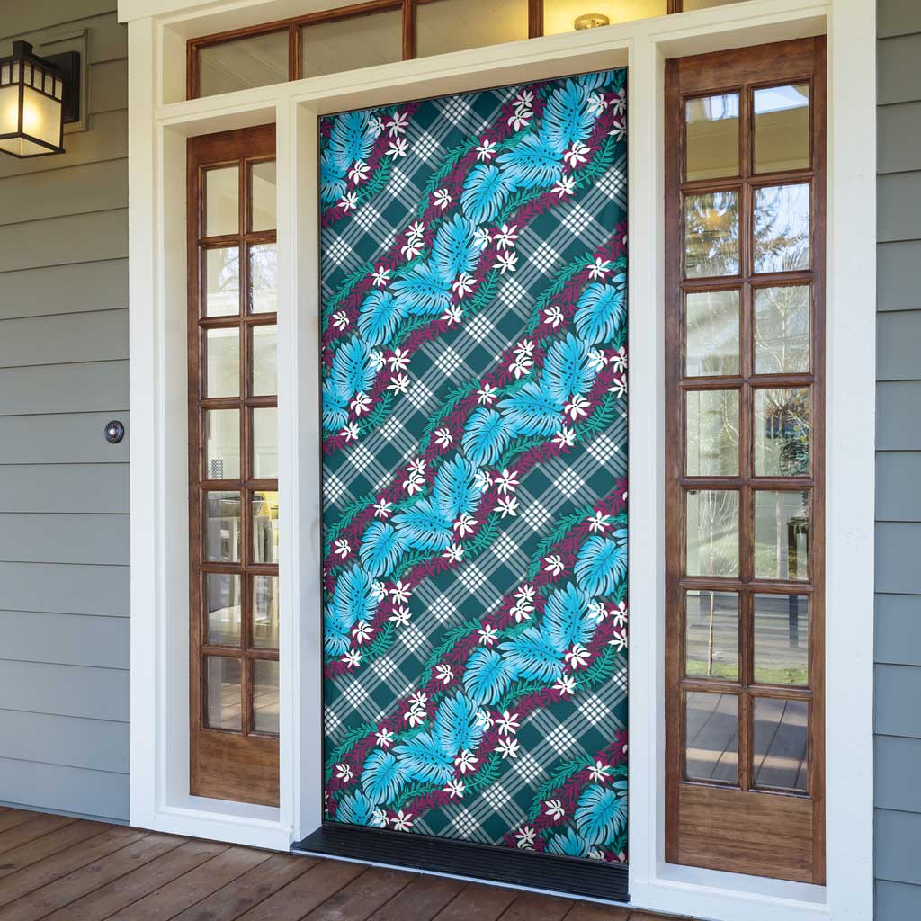 Polynesian Monstera Tiare Floral Door Cover Dark Teal Tropical Plaid LT01 - Polynesian Pride