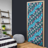 Polynesian Monstera Tiare Floral Door Cover Dark Teal Tropical Plaid LT01 - Polynesian Pride