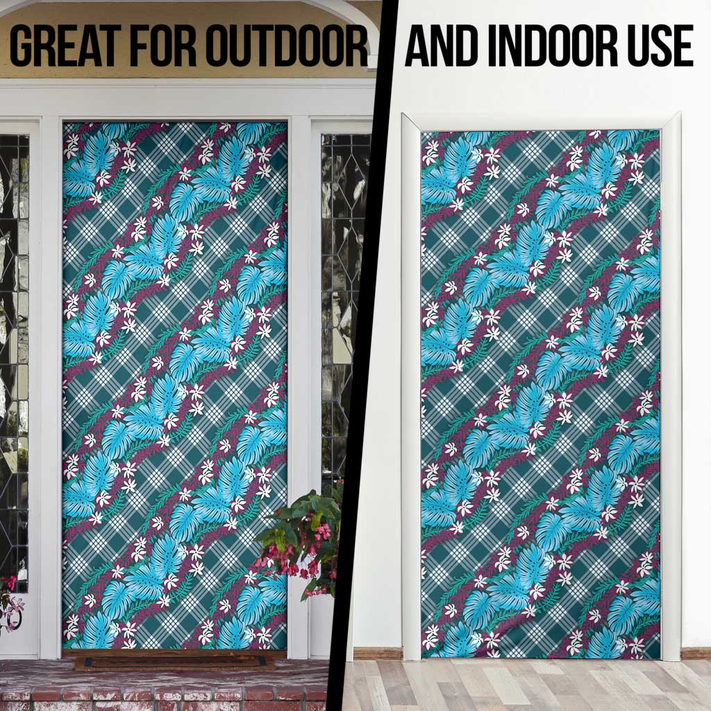 Polynesian Monstera Tiare Floral Door Cover Dark Teal Tropical Plaid LT01 - Polynesian Pride