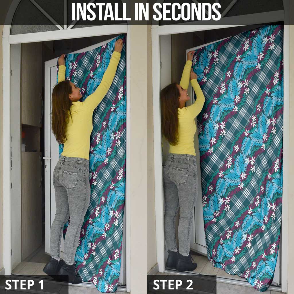 Polynesian Monstera Tiare Floral Door Cover Dark Teal Tropical Plaid LT01 - Polynesian Pride