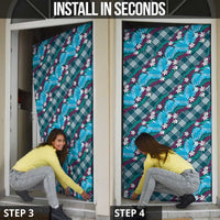 Polynesian Monstera Tiare Floral Door Cover Dark Teal Tropical Plaid LT01 - Polynesian Pride