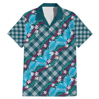 Polynesian Monstera Tiare Floral Family Matching Mermaid Dress and Hawaiian Shirt Dark Teal Tropical Plaid LT01 Dad's Shirt - Short Sleeve Teal - Polynesian Pride