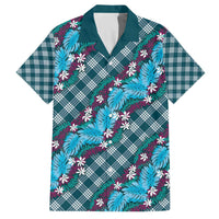 Polynesian Monstera Tiare Floral Family Matching Off The Shoulder Long Sleeve Dress and Hawaiian Shirt Dark Teal Tropical Plaid LT01 Dad's Shirt - Short Sleeve Teal - Polynesian Pride