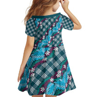 Polynesian Monstera Tiare Floral Family Matching Off Shoulder Maxi Dress and Hawaiian Shirt Dark Teal Tropical Plaid LT01 - Polynesian Pride