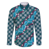 Polynesian Monstera Tiare Floral Family Matching Summer Maxi Dress and Hawaiian Shirt Dark Teal Tropical Plaid LT01 Dad's Shirt - Long Sleeve Teal - Polynesian Pride