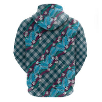 Polynesian Monstera Tiare Floral Hoodie Dark Teal Tropical Plaid LT01 - Polynesian Pride