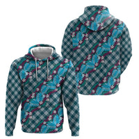 Polynesian Monstera Tiare Floral Hoodie Dark Teal Tropical Plaid LT01 - Polynesian Pride