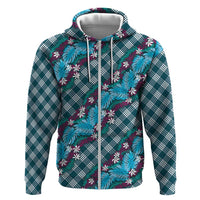 Polynesian Monstera Tiare Floral Hoodie Dark Teal Tropical Plaid LT01 Zip Hoodie Teal - Polynesian Pride