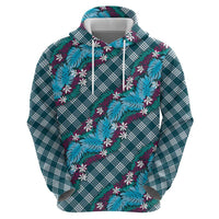 Polynesian Monstera Tiare Floral Hoodie Dark Teal Tropical Plaid LT01 - Polynesian Pride