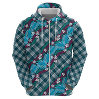 Polynesian Monstera Tiare Floral Hoodie Dark Teal Tropical Plaid LT01 - Polynesian Pride