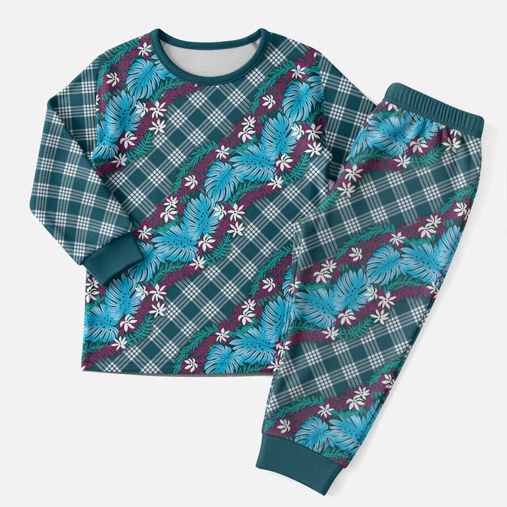 Polynesian Monstera Tiare Floral Christmas Pajama Set Dark Teal Tropical Plaid LT01 Men Teal - Polynesian Pride
