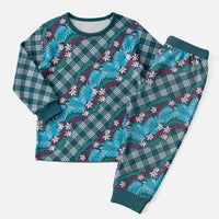 Polynesian Monstera Tiare Floral Christmas Pajama Set Dark Teal Tropical Plaid LT01 Men Teal - Polynesian Pride