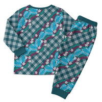 Polynesian Monstera Tiare Floral Christmas Pajama Set Dark Teal Tropical Plaid LT01 - Polynesian Pride