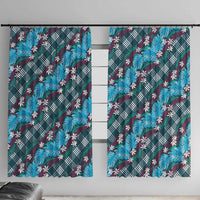 Polynesian Monstera Tiare Floral Window Curtain Dark Teal Tropical Plaid LT01 With Hooks Teal - Polynesian Pride