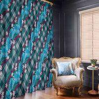 Polynesian Monstera Tiare Floral Window Curtain Dark Teal Tropical Plaid LT01 - Polynesian Pride