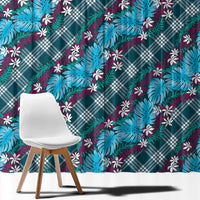 Polynesian Monstera Tiare Floral Window Curtain Dark Teal Tropical Plaid LT01 - Polynesian Pride