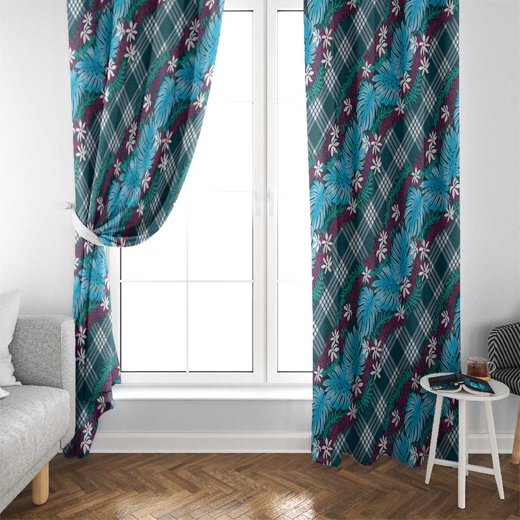Polynesian Monstera Tiare Floral Window Curtain Dark Teal Tropical Plaid LT01 - Polynesian Pride