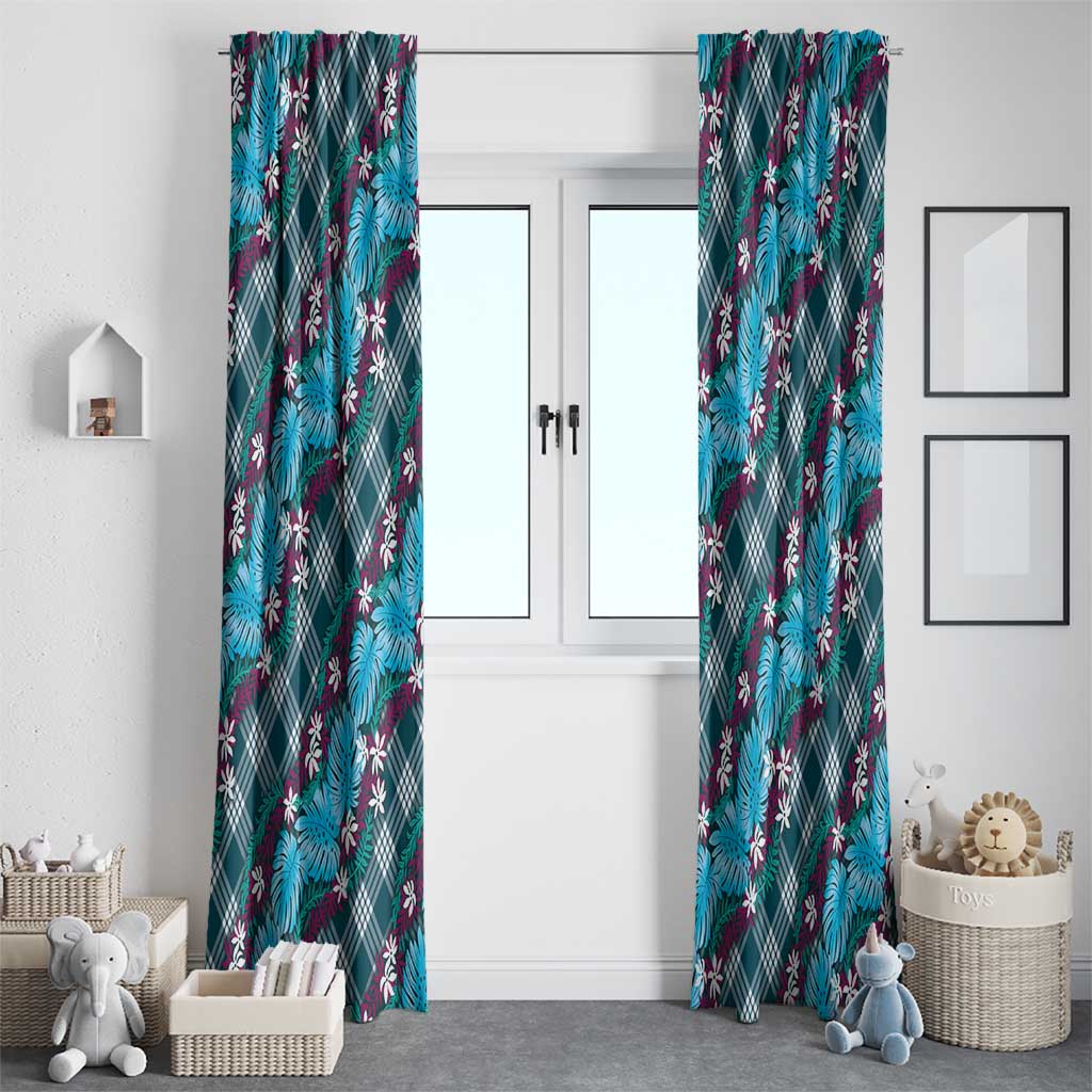 Polynesian Monstera Tiare Floral Window Curtain Dark Teal Tropical Plaid LT01 - Polynesian Pride