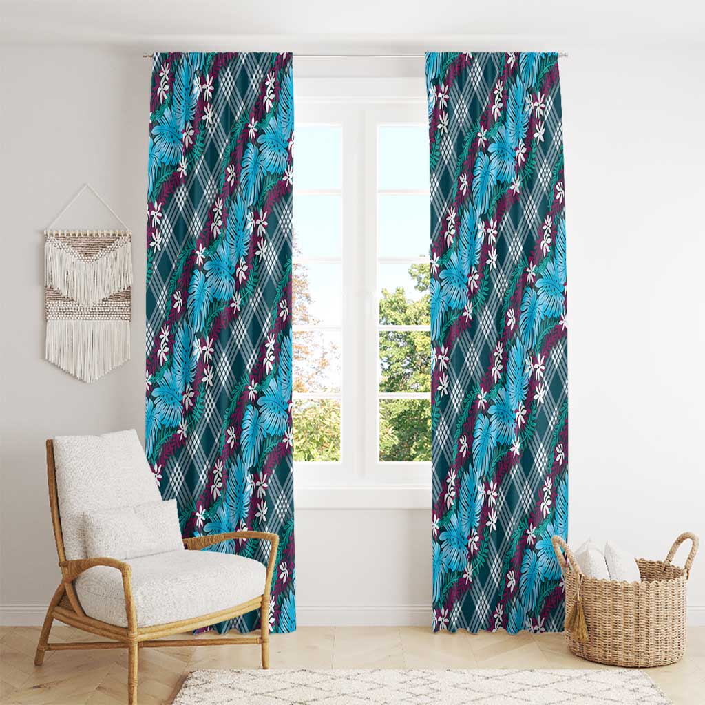 Polynesian Monstera Tiare Floral Window Curtain Dark Teal Tropical Plaid LT01 - Polynesian Pride