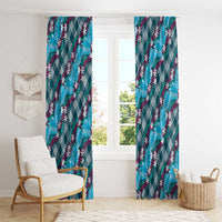 Polynesian Monstera Tiare Floral Window Curtain Dark Teal Tropical Plaid LT01 - Polynesian Pride