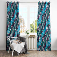Polynesian Monstera Tiare Floral Window Curtain Dark Teal Tropical Plaid LT01 - Polynesian Pride