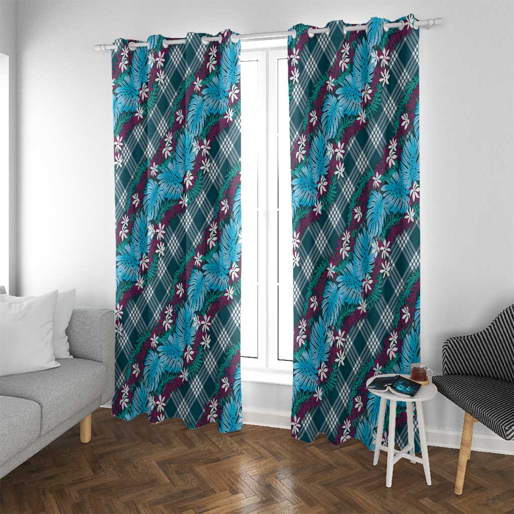 Polynesian Monstera Tiare Floral Window Curtain Dark Teal Tropical Plaid LT01 With Grommets Teal - Polynesian Pride