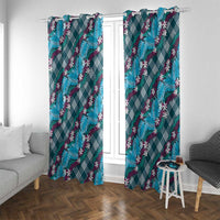 Polynesian Monstera Tiare Floral Window Curtain Dark Teal Tropical Plaid LT01 With Grommets Teal - Polynesian Pride