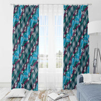 Polynesian Monstera Tiare Floral Window Curtain Dark Teal Tropical Plaid LT01 - Polynesian Pride