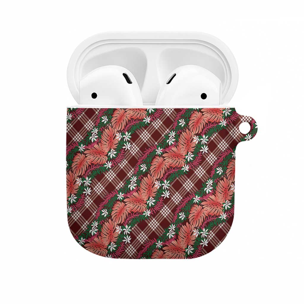 Polynesian Monstera Tiare Floral AirPods Case Burgundy Tropical Plaid LT01 Red - Polynesian Pride