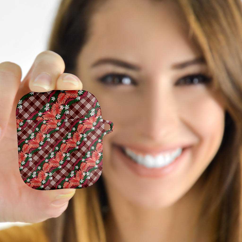 Polynesian Monstera Tiare Floral AirPods Case Burgundy Tropical Plaid LT01 - Polynesian Pride
