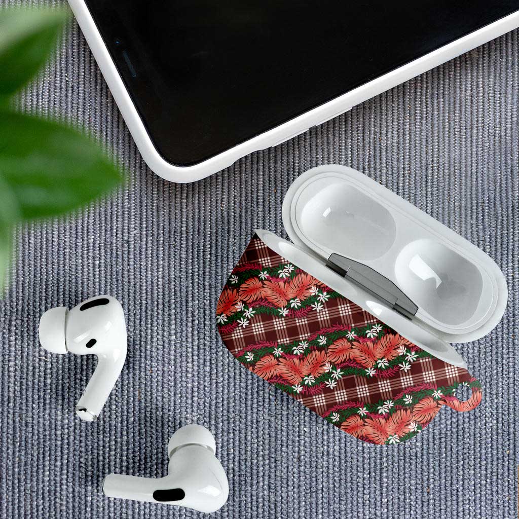 Polynesian Monstera Tiare Floral AirPods Case Burgundy Tropical Plaid LT01 - Polynesian Pride