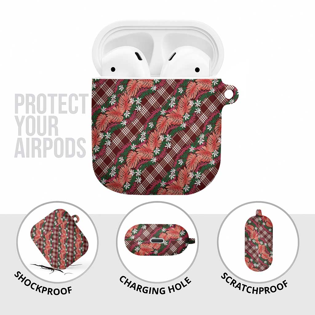 Polynesian Monstera Tiare Floral AirPods Case Burgundy Tropical Plaid LT01 - Polynesian Pride