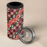 Polynesian Monstera Tiare Floral 4 in 1 Can Cooler Tumbler Burgundy Tropical Plaid LT01 - Polynesian Pride