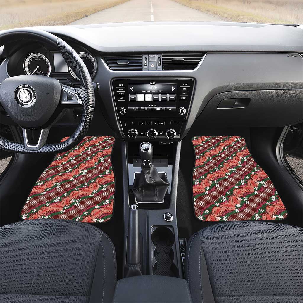 Polynesian Monstera Tiare Floral Car Mats Burgundy Tropical Plaid - Polynesian Pride