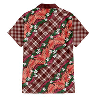 Polynesian Monstera Tiare Floral Family Matching Off The Shoulder Long Sleeve Dress and Hawaiian Shirt Burgundy Tropical Plaid LT01 - Polynesian Pride