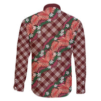 Polynesian Monstera Tiare Floral Family Matching Short Sleeve Bodycon Dress and Hawaiian Shirt Burgundy Tropical Plaid LT01 - Polynesian Pride
