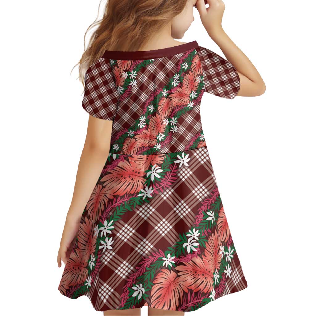 Polynesian Monstera Tiare Floral Family Matching Tank Maxi Dress and Hawaiian Shirt Burgundy Tropical Plaid LT01 - Polynesian Pride