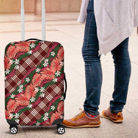Polynesian Monstera Tiare Floral Luggage Cover Burgundy Tropical Plaid LT01 Red - Polynesian Pride