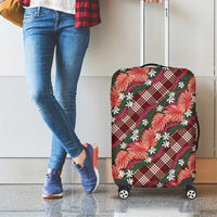 Polynesian Monstera Tiare Floral Luggage Cover Burgundy Tropical Plaid LT01 - Polynesian Pride