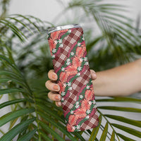 Polynesian Monstera Tiare Floral Skinny Tumbler Burgundy Tropical Plaid LT01 - Polynesian Pride