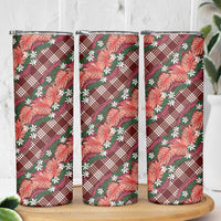 Polynesian Monstera Tiare Floral Skinny Tumbler Burgundy Tropical Plaid LT01 - Polynesian Pride