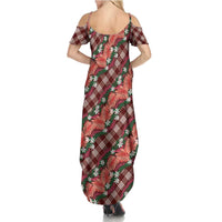 Polynesian Monstera Tiare Floral Summer Maxi Dress Burgundy Tropical Plaid LT01 - Polynesian Pride