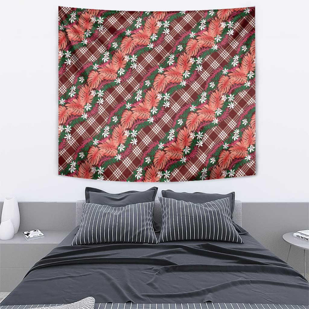 Polynesian Monstera Tiare Floral Tapestry Burgundy Tropical Plaid LT01 - Polynesian Pride