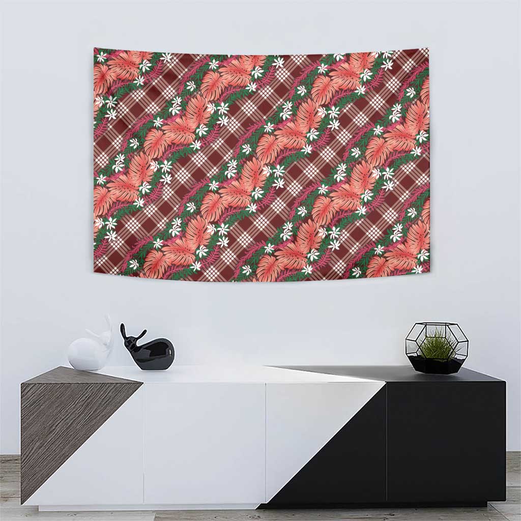 Polynesian Monstera Tiare Floral Tapestry Burgundy Tropical Plaid LT01 - Polynesian Pride