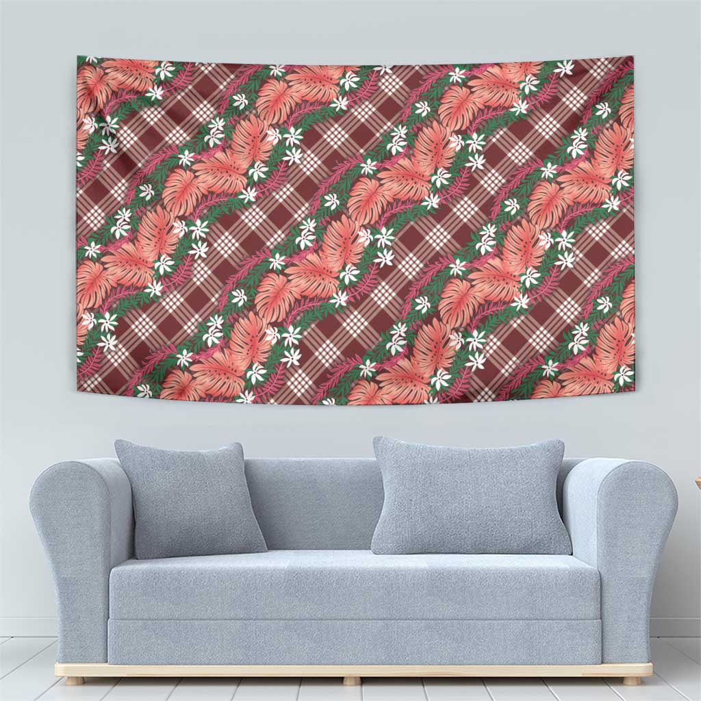 Polynesian Monstera Tiare Floral Tapestry Burgundy Tropical Plaid LT01 - Polynesian Pride